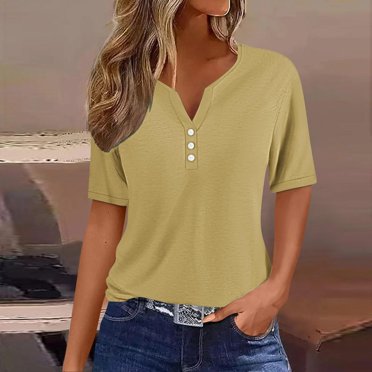 asjyhkr Plus Size Tops for Women Summer Short Sleeve V Neck Loose Fitting Tshirts Pullover Solid Color Tees