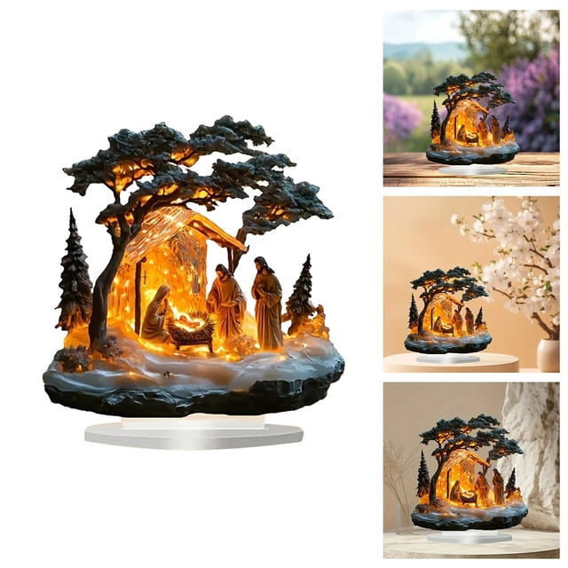 Village Manger Scene Desktop Ornament Indoor Tabletop Figurines for Home