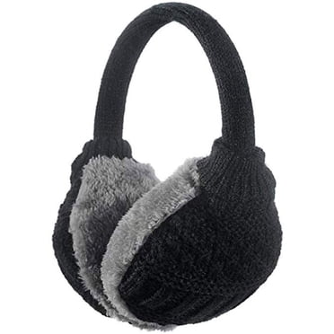 Ear Muffs Winter Adjustable Knitted Ear Warmers with Faux Furry for Women Men