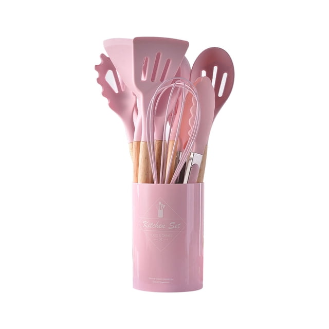Meitianfacai Silicone Kitchen Utensils Set, 12PCS Large Cooking Utensils Set with Holder, kitchen Spatula Set with Wooden Handles, Turner, Spoon, Whisk, Scissors Kitchen Gadgets