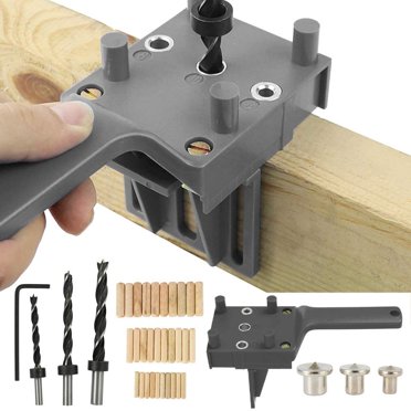 41 Pcs Jigs de Forage pour Tige Kit de Jig Droit pour Menuiserie avec Centre de Tige 6/8/10Mm pour Tige en Bois Gris