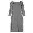 thumbnail image 3 of Women Long Bodycon Dress Solid Color Knitted Ribbed Square Neck Long Sleeve Dress Spring Fall Party Club Skinny Dress, 3 of 9