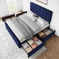 thumbnail image 1 of Bed Frame with 4 Storage Drawers and Upholstered Headboard, Queen/Full Size Upholstered Mattress Foundation with Linen Fabric/PU Leather/Velvet, No Box Spring Needed, 1 of 8