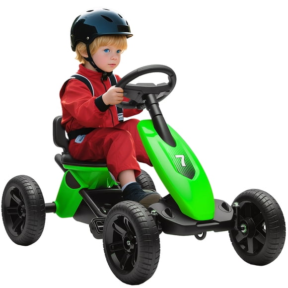 Qaba Kart à Pédales pour Enfants de 2 à 5 Ans avec Roues EVA Silencieuses, Vert
