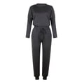 thumbnail image 3 of Mrat Two Piece Workout Sets for Women 2 Piece Jogging Sets Solid Polyester Long Sleeve Sweatsuits Sets Two Piece Track Suits Drawstring High Waist Pants Set Comfy Outfits B-Dark Gray 5XL, 3 of 4