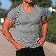 thumbnail image 2 of T-shirts Moulants pour Hommes, Coupe Ajustée, Muscle, Extensibles, Manches Courtes, Col en V, Musculation, Entraînement, Gym, Chandails, Tee-Shirts, 2 of 5
