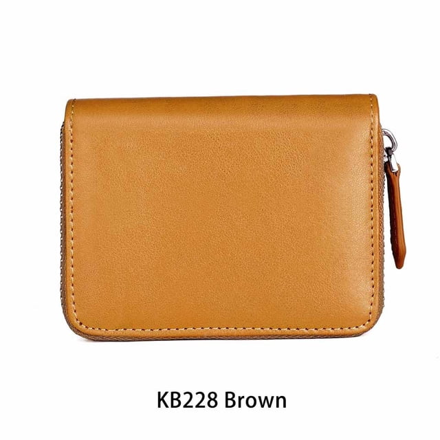 facefd Coin Purse Men Short Money Bag Change Mini Wallet Pocket Zipper Rfid Blocking Card Holder Cowhide Lady Fashion for Office Pouch Brown