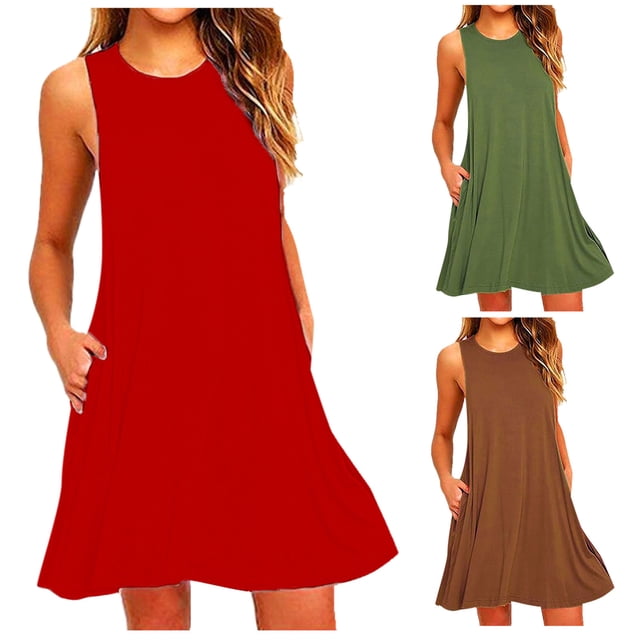 Yuyuzo Robe Femme Décontractée d'Été Ample Sans Manches avec Poches