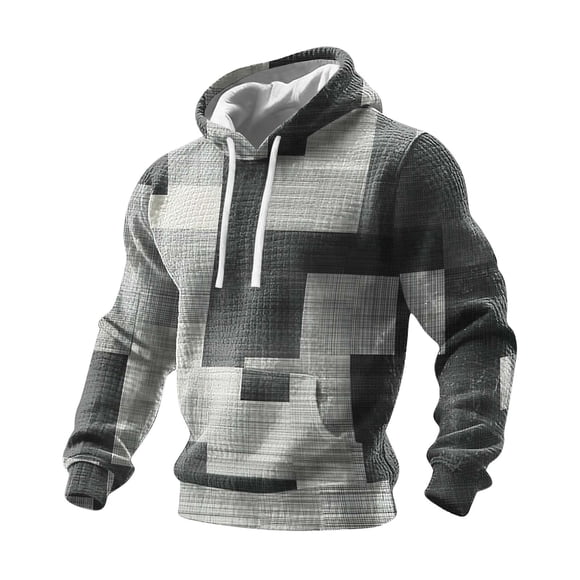 Printed Hoodie Men, Ethnic Pattern Streetwear Pullover, Quarter Zip Drawstring Hooded Sweatshirt for Casual Wear and Outdoor Activities