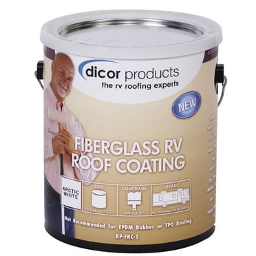 Dicor Corp. Revêtement de Toit RP-FRC-1 à Utiliser pour Protéger et Embellir les Toitures de VR Préalablement Revêtues; Revêtement en Fibre de Verre; 350 Pieds Carrés; Non Isolant; Blanc; Pot de 1 Gallon; Simple