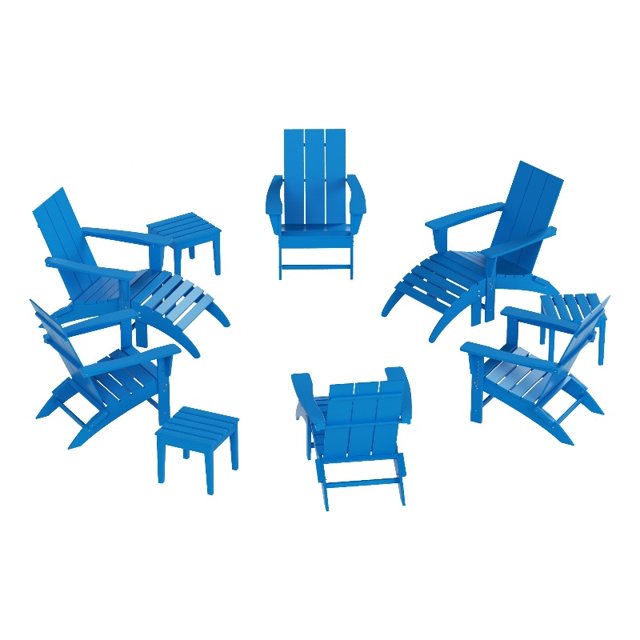 Palms 12-Piece Modern Poly Folding Adirondack Chair with Ottoman and Side Table