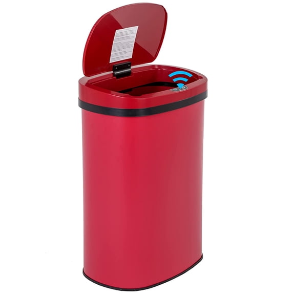 FDW Poubelle Automatique de 50 Litres (13 Gallons), Sans Contact, avec Couvercle, Idéale pour la Cuisine, le Bureau et la Chambre, en Acier Inoxydable Rouge.