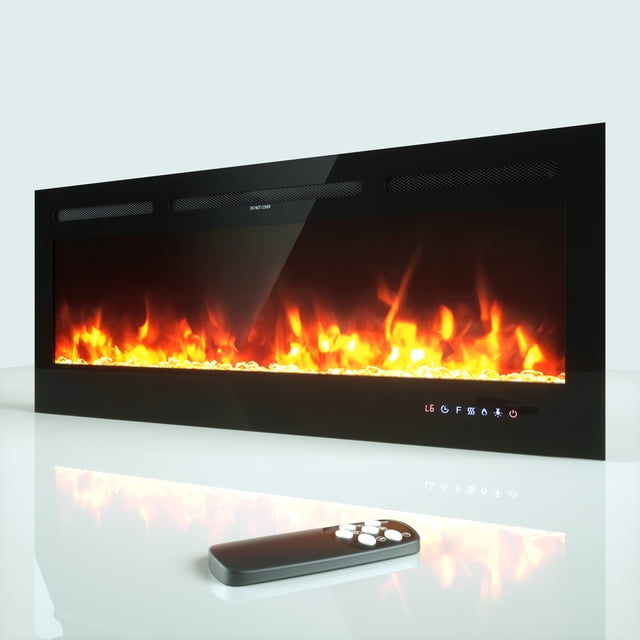 Patiojoy 50" Recessed Electric Fireplace Wall Mounted Heater w/Remote Control 750W/1500W mode Adjustable Flame
