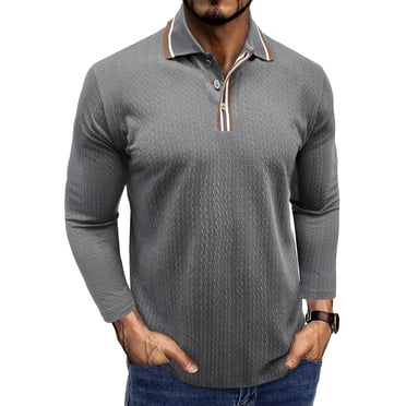 zfhfof Men's Knit Polo Shirts Classic Long Sleeve Casual Button Collared Shirt Lightweight Fall Fashion Golf Work Shirts