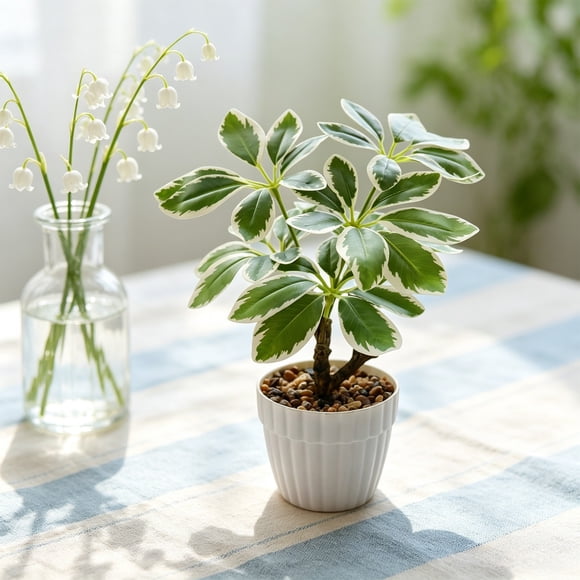 ZZkhGO Artificial Bonsai Tree, Plastic Green Potted for Indoor Decor, Fake Riches Tree Ornament with Miniature Leaves for Home Office Shelf, Green