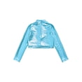 thumbnail image 4 of RUNQHUI Enfants Filles Col Roulé Métallique Danse Crop Top Paillettes Manches Longues pour Danse Raves Festivals Sports Turquoise 8, 4 of 5
