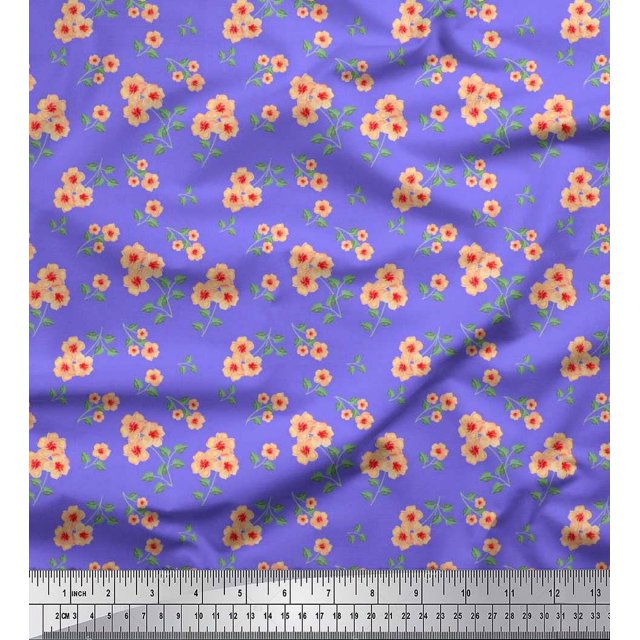 Soimoi Rayon Fabric Leaves & Flower Floral Print Fabric by Yard 42 Inch Wide