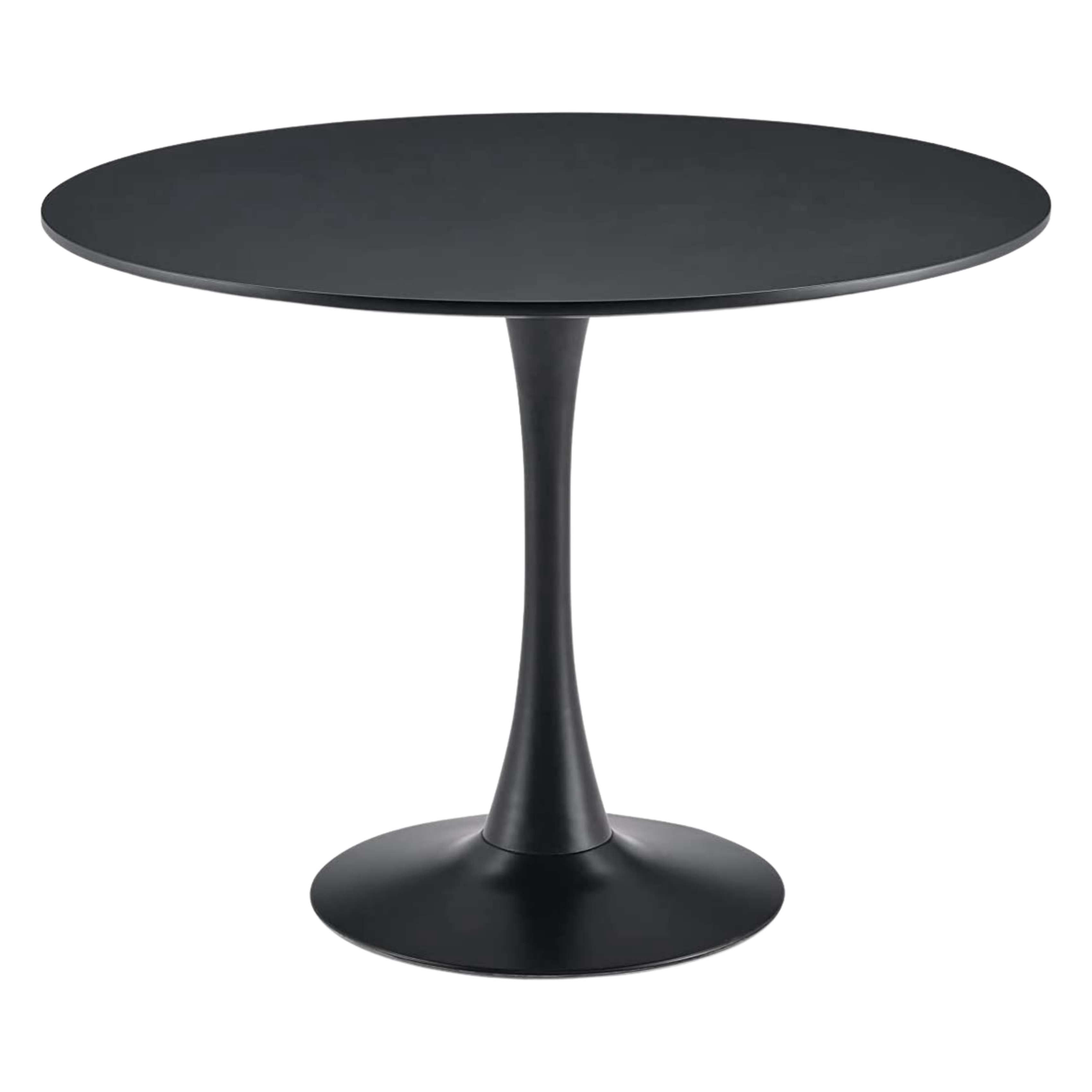 Aykah Round Dining Table for 4 - Manufactured Wood Round Table - Saves Space with Metal Pedestal Base for Dining Room, Kitchen, Living Room (Black)