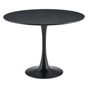 Aykah Round Dining Table for 4 - Manufactured Wood Round Table - Saves Space with Metal Pedestal Base for Dining Room, Kitchen, Living Room (Black)