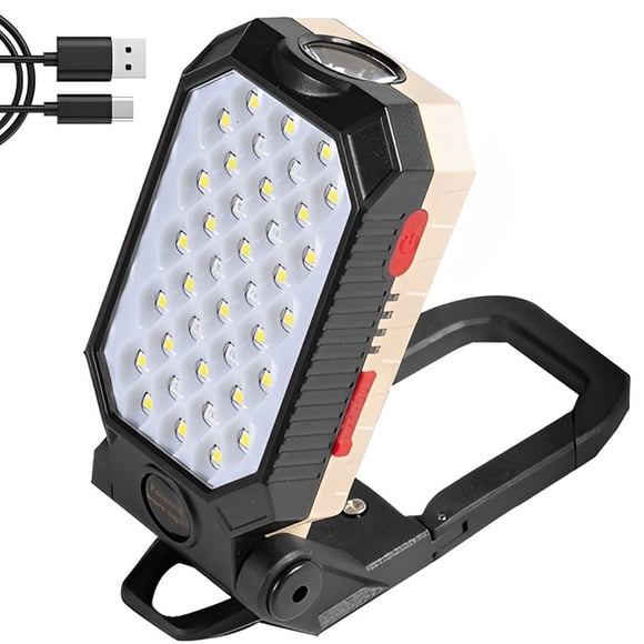 AMERTEER Lampe de Travail LED Lampe de Chantier 2200mAh Magnétique COB Rechargeable USB Lampe de Camping Extérieure Portable Lumière d'Avertissement d'Urgence Sécurité avec Affichage de Puissance