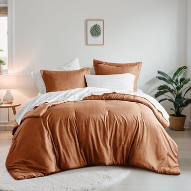 Regency Heights Ensemble de Lit Très Grand 7 Pcs, Couette Réversible avec Ensemble de Draps et Taies, Orange Brûlé, Couleur Unie