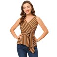 thumbnail image 1 of INSPIRE CHIC Hauts d'Été pour Femmes Sans Manches à Encolure en V Portefeuille à Taille Nouée Hauts TP Brun, 1 of 1