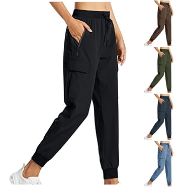 XZNGL Jogging Pants for Women, Nylon Quick-Dry Ankle-Length Workout Leggings with Pockets, Solid Color, Casual Fit, Summer Spring Wear
