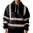 thumbnail image 4 of Men's Solid Color Reflective Hooded Sweatshirt Long Sleeve Sweater Top Loose Road Work High Visibility Pullover (Black,M), 4 of 6