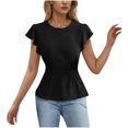 thumbnail image 1 of Zpanxa Women's Chiffon Blouse with Flutter Ruffle Sleeves and Fitted Waist, Solid Color Top, 1 of 4