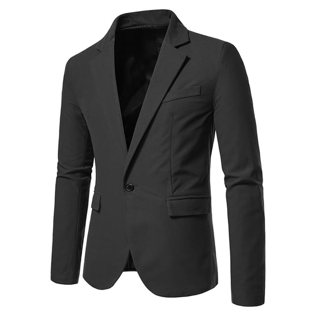 DPTALR Men Casual Solid One Button Blazer Turn-down Collar Suit Long Sleeves Jacket