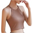 thumbnail image 3 of lcziwo Womens Tank Tops with Built in Bra Sleeveless Racerback Ribbed Shirts High Neck Slim Fitted Crop Top Holiday Sales Khaki M, 3 of 5