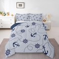 thumbnail image 1 of Erosebridal Blue Cartoon Anchor Bedding Full Comforter Set, Geometric Line Down Comforter, Sailboat Decor, 3-piece, 1 of 7