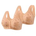 thumbnail image 1 of Sentmoon 2PC Bras for Women Wirefree Plus Size No Underwire Bras for Women Breathable Front Closure with Button Print Lift Seamless Sleep Sports Bra Mom Lightweight for Daily Commute Beige 36, 1 of 2