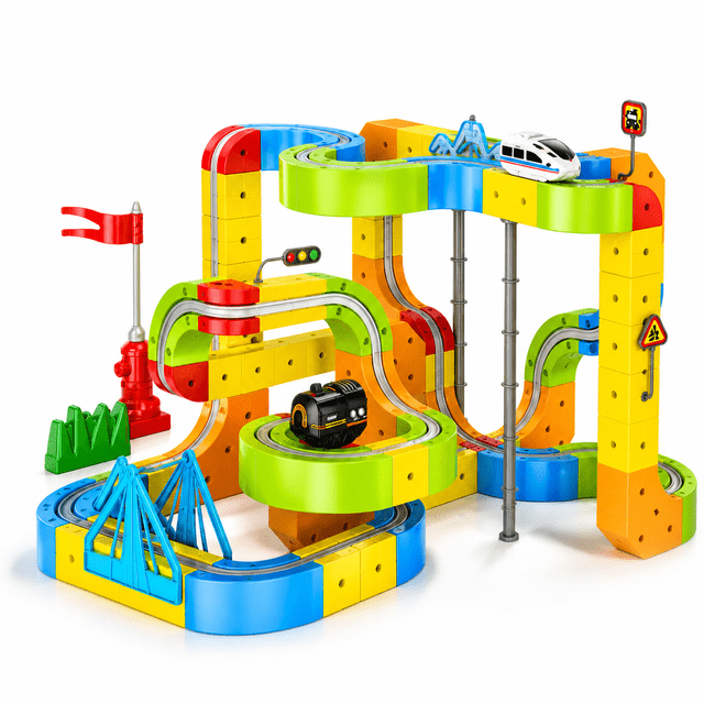 Tradeopia Anti Gravity Rail Car Electric Racing Track Set, 168-Piece Flexible Track Building Toy with Race Car