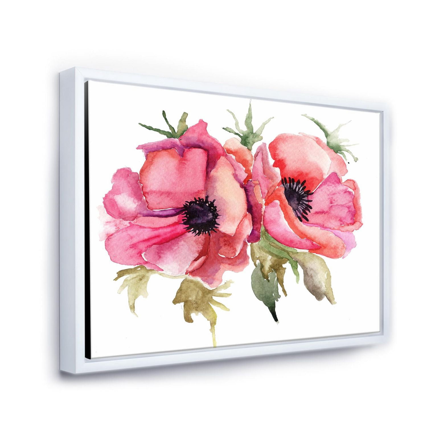 Designart Fleurs de pavot stylisées ART MURAL À CADRE FLOTT
