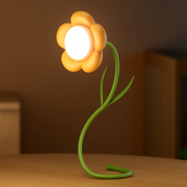 Unique Wireless Flower Desk Lamp Flexible Gooseneck Rechargeable LED Lamp With USB Charging Port 3 Color Modes And Stepless Dimming For Office Desk Decor