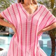 thumbnail image 4 of Plebaso Paréo de Maillot de Bain pour Femme, Rayé, Plage, Col en V, Cache-Maillot Bikini, Fente Latérale, Robe de Bain au Crochet, 4 of 7