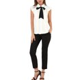 thumbnail image 2 of INSPIRE CHIC Women's Ruffle Bow Tie Chiffon Top Peter Pan Collar Button Down Shirts, 2 of 6