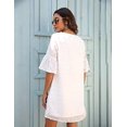 thumbnail image 3 of Robe Blanche pour Femme à Manches Courtes, Col en V, à Volants, Mignonne, Robe Soleil, Robe Courte Fluide en Chiffon, 3 of 5