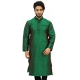 thumbnail image 1 of Atasi Designer Indian Ethnic Men's Green Kurta Pyjama Long Dupion Shirt-L, 1 of 6