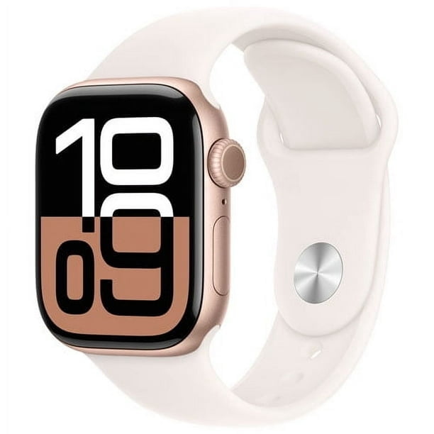 Restored Apple Watch Series 10 [GPS 42mm] Smartwatch with Rose Gold Aluminum Case and Light Blush Sport Band (S/M) - Refurbished Fair