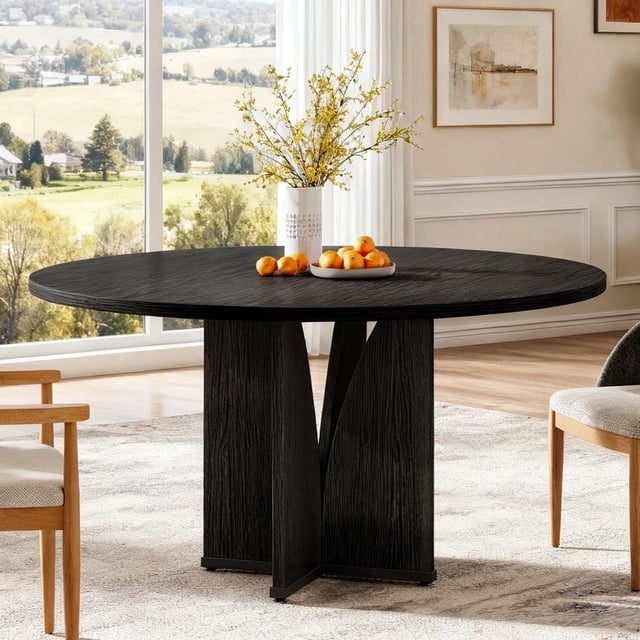 Fnova 39.37" Modern Round Dining Table for 4 with Wood Tabletop, Kitchen Table for Dining Room, Black