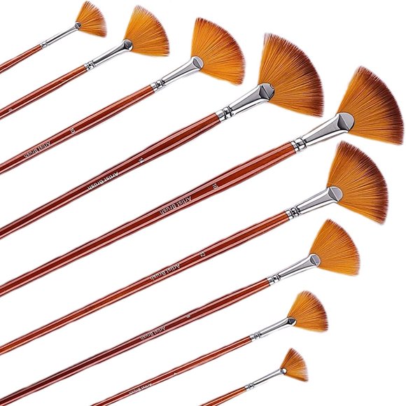 MesaSe Casewin Fan Paint Brush Set of 9 Pcs Professional Artist Acrylic Paint Brushes Set with Long Wood Handles Anti-Shedding Nylon Hair for Acrylic Watercolor Oil Painting Rock Paintin