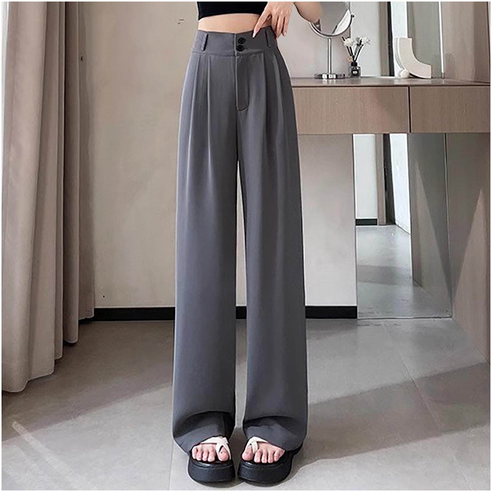 Mceream Women Plus Size Long Pants Loose Pockets Wide Leg Trousers