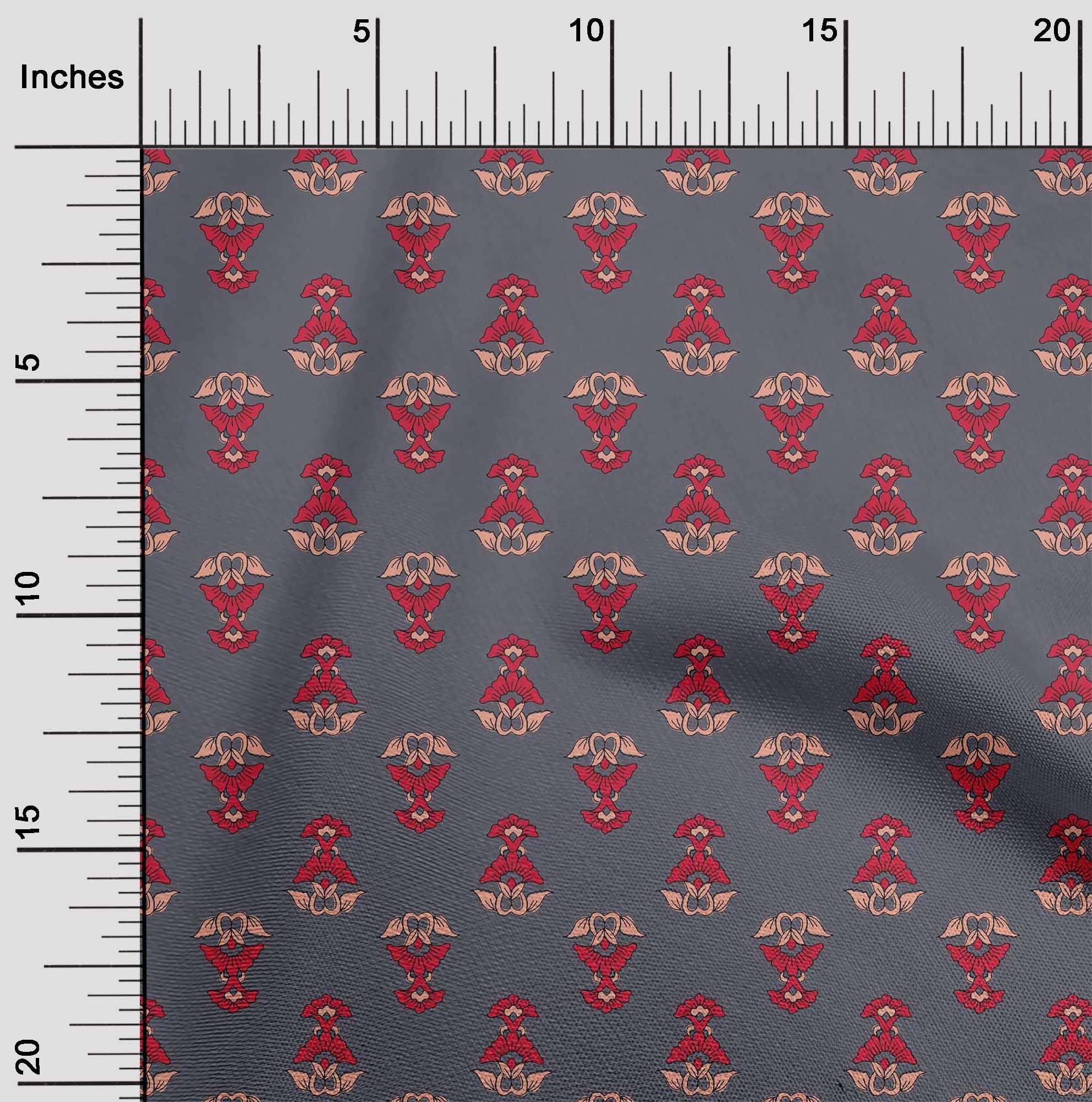 oneOone Cotton Flex Fabric Leaves & Floral Block Printed Craft Fabric BTY 40 Inch Wide