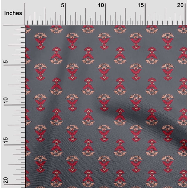 oneOone Cotton Flex Fabric Leaves & Floral Block Printed Craft Fabric BTY 40 Inch Wide