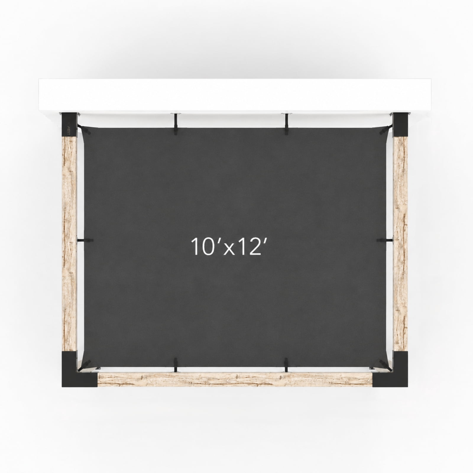 Kit de pergola murale Toja 10'x12' avec voile d’ombre en graphite pour poteaux en bois 6x6