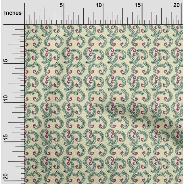 oneOone Cotton Poplin Fabric Leaves & Swirl Block Decor Fabric Printed BTY 56 Inch Wide