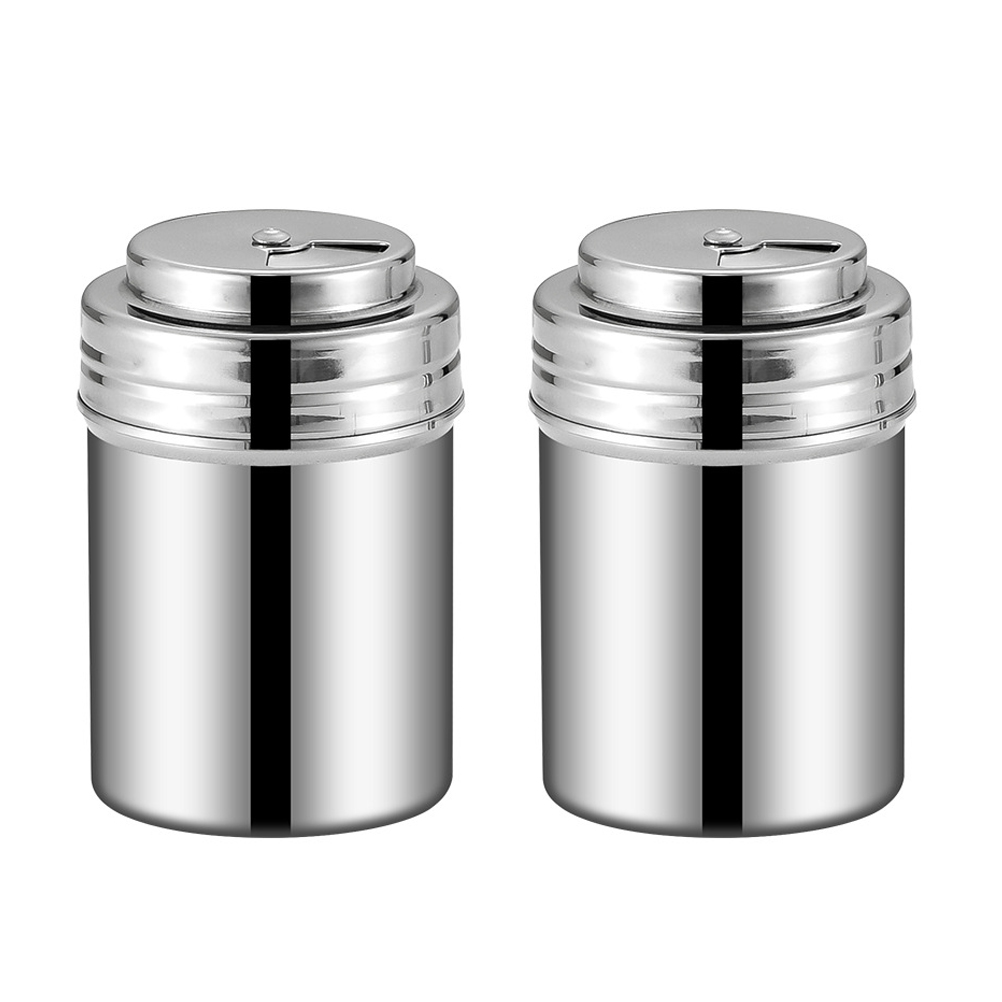 2Pcs Salt and Pepper Shaker Stainless Steel Spice Jar Rotatable Salt Jar Household Pepper Canister
