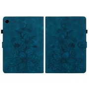 FJLBDE Case for Samsung Galaxy Tab A11 / Tab A9 8.7 Inch 2025/2023, Embossed Flower PU Leather Flip Wallet Folio Stand Cover, Blue